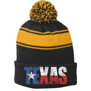 Texas | distressed Texas Flag Stripe Pom Pom Beanie