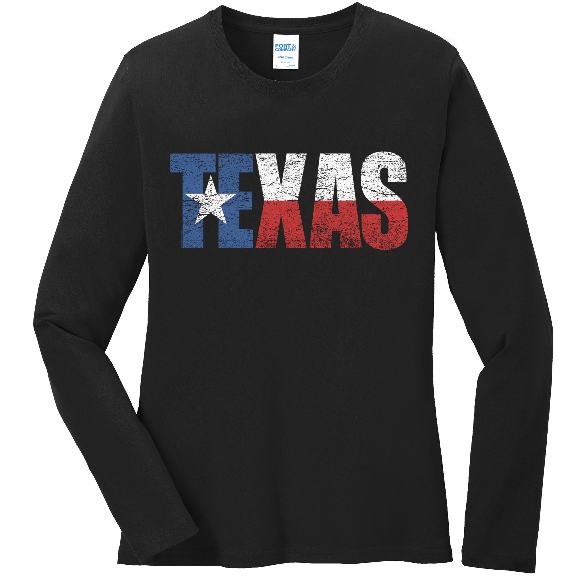 Texas | distressed Texas Flag Ladies Long Sleeve Shirt