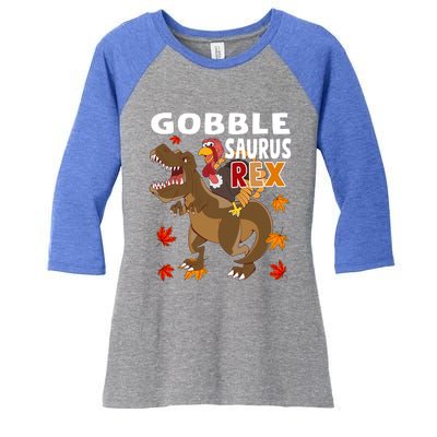 Thanksgiving Dinosaur Turkey Riding T Rex Boys Costume Gift Women's Tri-Blend 3/4-Sleeve Raglan Shirt