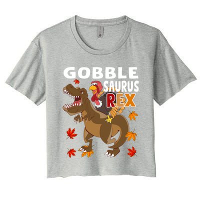 Thanksgiving Dinosaur Turkey Riding T Rex Boys Costume Gift Women's Crop Top Tee