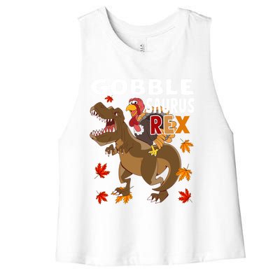 Thanksgiving Dinosaur Turkey Riding T Rex Boys Costume Gift Women's Racerback Cropped Tank