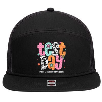 Test Day Teacher Rock The Test Don't Stress Do Your Best 7 Panel Mesh Trucker Snapback Hat