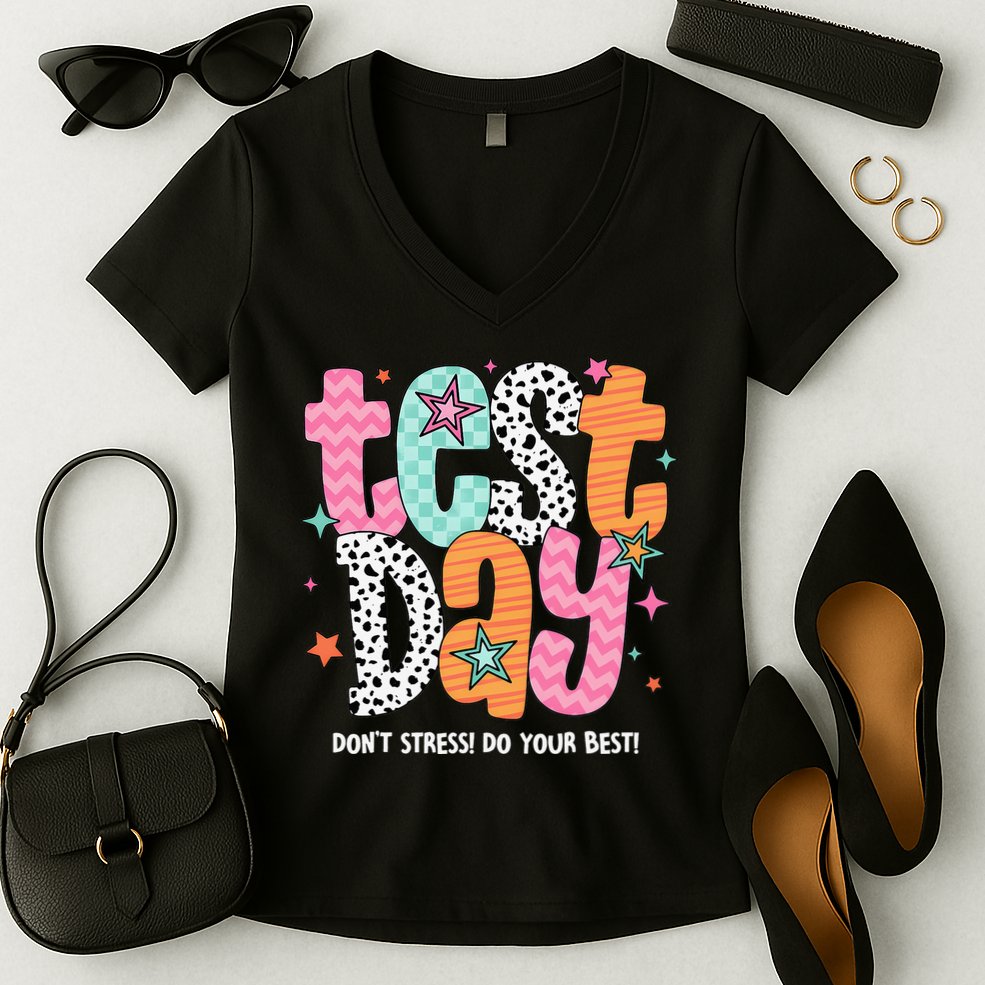 Test Day Teacher Rock The Test Don't Stress Do Your Best Women's V-Neck T-Shirt