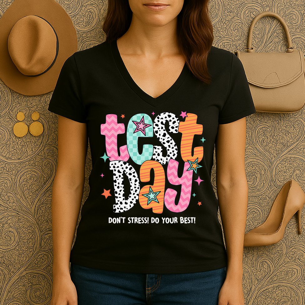 Test Day Teacher Rock The Test Don't Stress Do Your Best Women's V-Neck T-Shirt