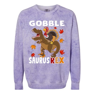 Thanksgiving Dinosaur Turkey Riding T Rex Boys Costume Great Gift Colorblast Crewneck Sweatshirt