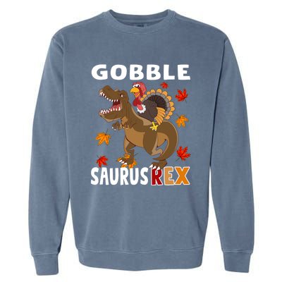 Thanksgiving Dinosaur Turkey Riding T Rex Boys Costume Great Gift Garment-Dyed Sweatshirt