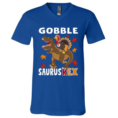 Thanksgiving Dinosaur Turkey Riding T Rex Boys Costume Great Gift V-Neck T-Shirt