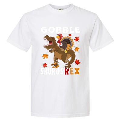 Thanksgiving Dinosaur Turkey Riding T Rex Boys Costume Great Gift Garment-Dyed Heavyweight T-Shirt