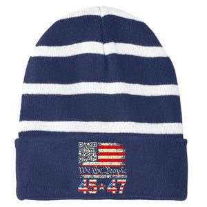 Trump Dance Troll Qr Funny President Trump Dance Code Striped Beanie with Solid Band