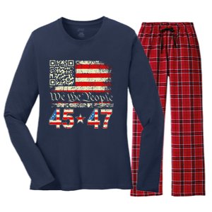 Trump Dance Troll Qr Funny President Trump Dance Code Women's Long Sleeve Flannel Pajama Set 