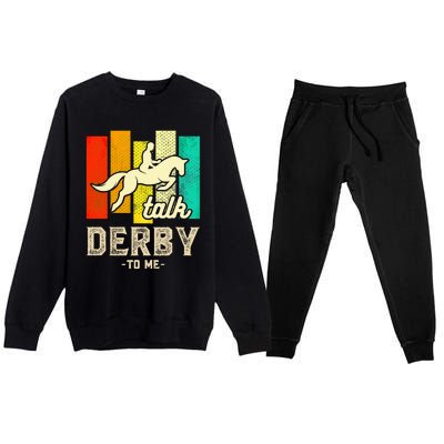 Talk Derby To Me Horse Racing Derby Day Colorful Horse Premium Crewneck Sweatsuit Set