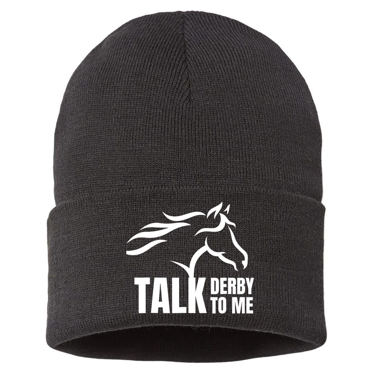 Talk Derby To Me Funny Horse Racing Gift. Sustainable Knit Beanie