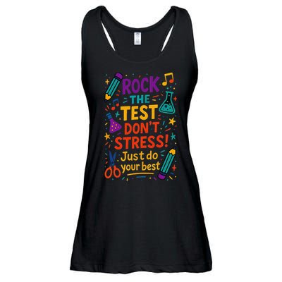 Testing Day Teacher Rock The Test Dont Stress Do Your Best Ladies Essential Flowy Tank