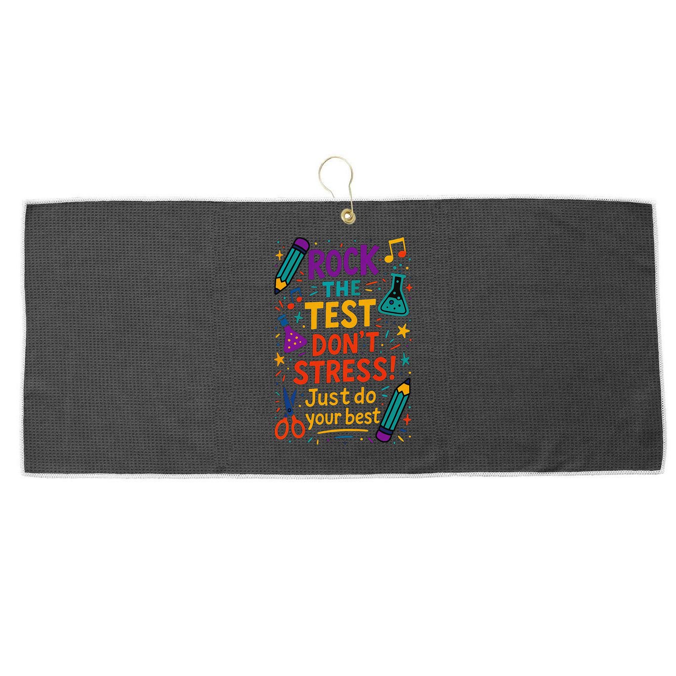 Testing Day Teacher Rock The Test Dont Stress Do Your Best Large Microfiber Waffle Golf Towel