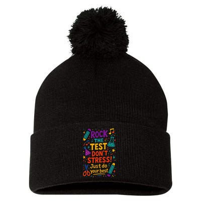 Testing Day Teacher Rock The Test Dont Stress Do Your Best Pom Pom 12in Knit Beanie
