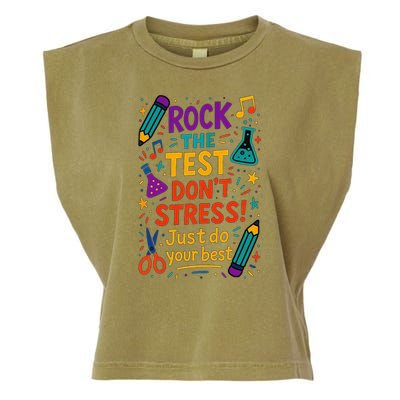 Testing Day Teacher Rock The Test Dont Stress Do Your Best Garment-Dyed Women's Muscle Tee