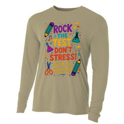 Testing Day Teacher Rock The Test Dont Stress Do Your Best Cooling Performance Long Sleeve Crew