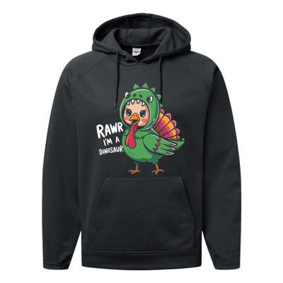 Thanksgiving Dinosaur Turkey Rawr IM A Dinosaur Performance Fleece Hoodie