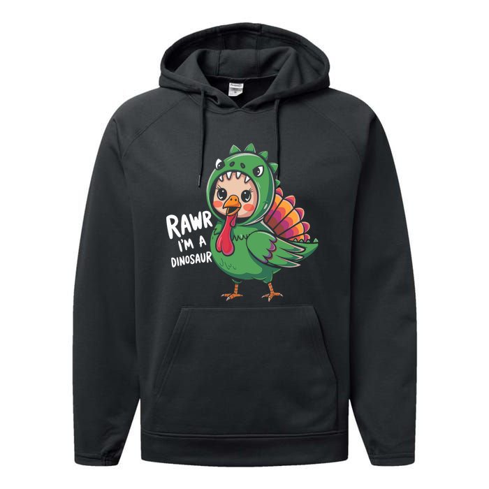 Thanksgiving Dinosaur Turkey Rawr IM A Dinosaur Performance Fleece Hoodie