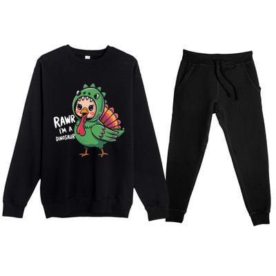 Thanksgiving Dinosaur Turkey Rawr IM A Dinosaur Premium Crewneck Sweatsuit Set