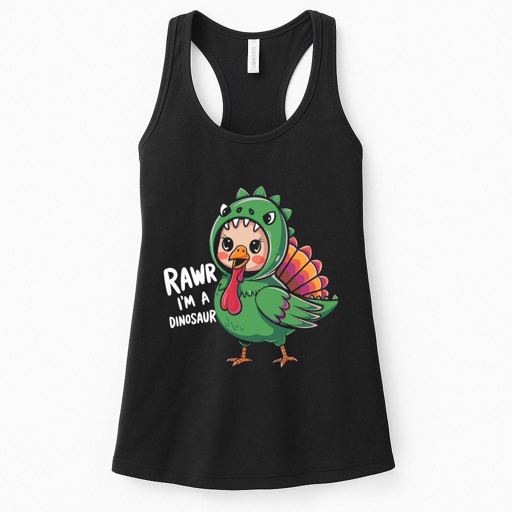 Thanksgiving Dinosaur Turkey Rawr IM A Dinosaur Womens Tank Top