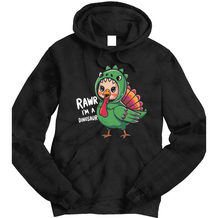 Thanksgiving Dinosaur Turkey Rawr IM A Dinosaur Tie Dye Hoodie