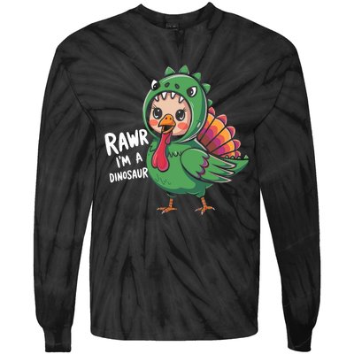 Thanksgiving Dinosaur Turkey Rawr IM A Dinosaur Tie-Dye Long Sleeve Shirt