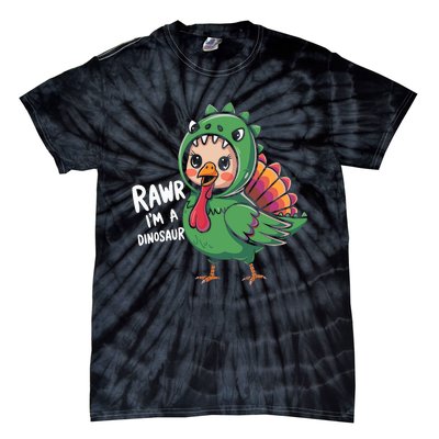 Thanksgiving Dinosaur Turkey Rawr IM A Dinosaur Tie-Dye T-Shirt