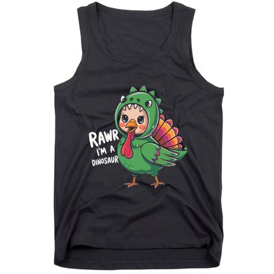 Thanksgiving Dinosaur Turkey Rawr IM A Dinosaur Tank Top