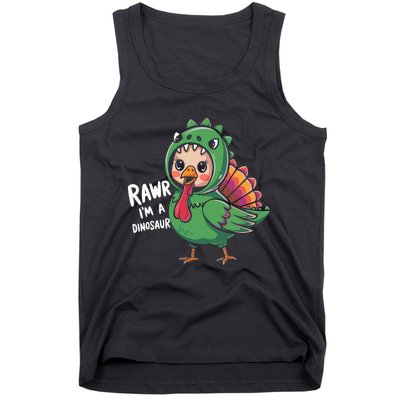 Thanksgiving Dinosaur Turkey Rawr IM A Dinosaur Tank Top