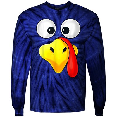 Thanksgiving Day Turkey Face Funny Tie-Dye Long Sleeve Shirt