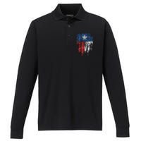 Texas Distressed Texas State Flag Performance Long Sleeve Polo