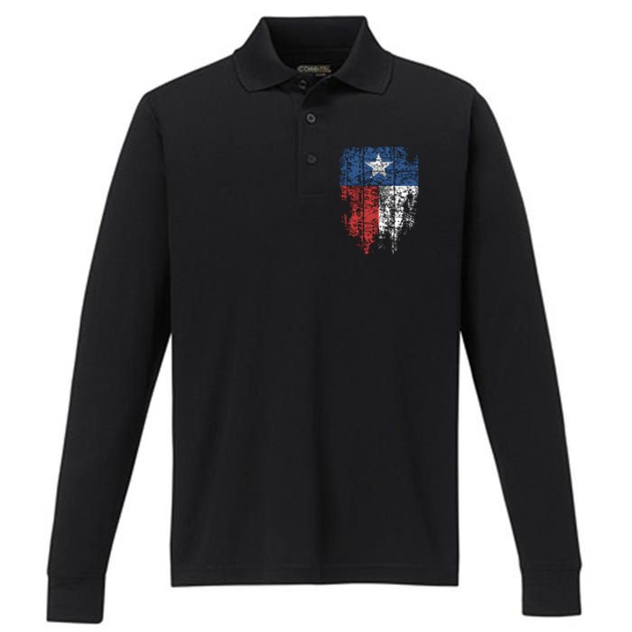 Texas Distressed Texas State Flag Performance Long Sleeve Polo