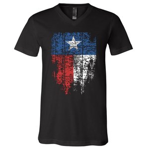 Texas Distressed Texas State Flag V-Neck T-Shirt