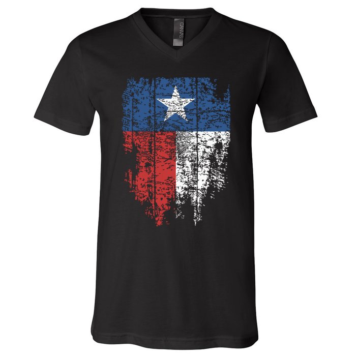 Texas Distressed Texas State Flag V-Neck T-Shirt