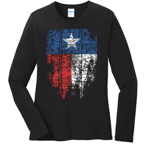 Texas Distressed Texas State Flag Ladies Long Sleeve Shirt