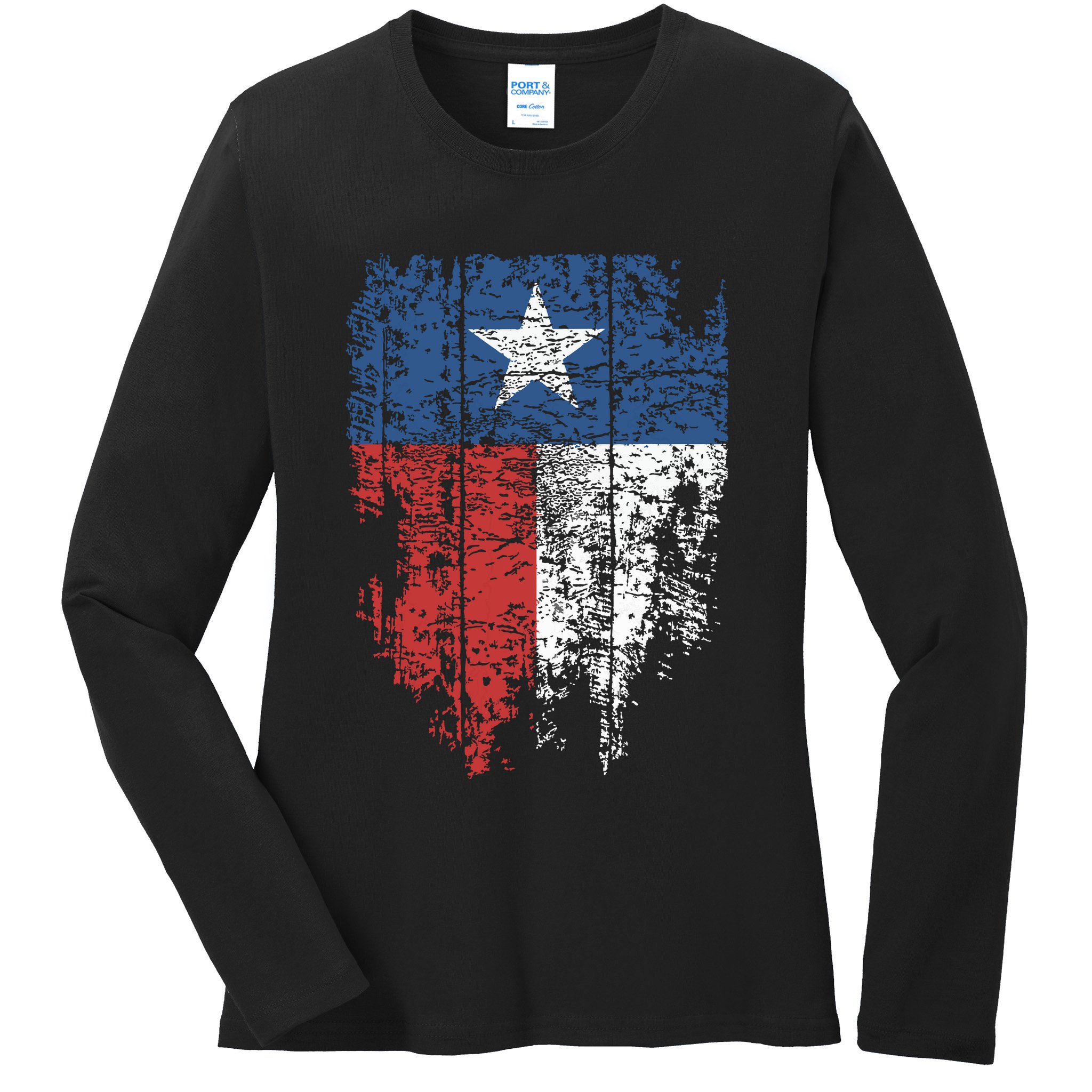 Texas Distressed Texas State Flag Ladies Long Sleeve Shirt