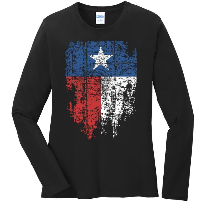 Texas Distressed Texas State Flag Ladies Long Sleeve Shirt