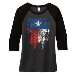 Texas Distressed Texas State Flag Women's Tri-Blend 3/4-Sleeve Raglan Shirt