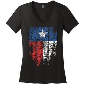 Texas Distressed Texas State Flag Women's V-Neck T-Shirt