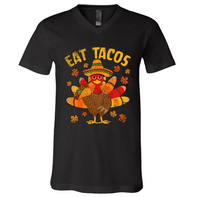 Thanksgiving Day Turkey Eat Tacos Mexican Sombrero Funny V-Neck T-Shirt