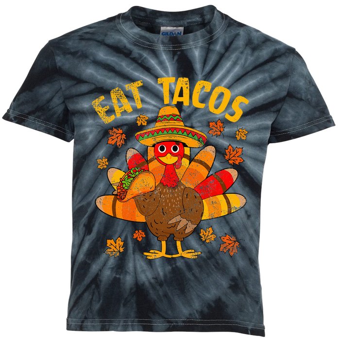 Thanksgiving Day Turkey Eat Tacos Mexican Sombrero Funny Kids Tie-Dye T-Shirt