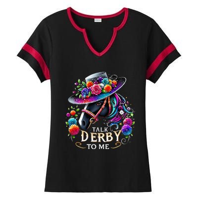 Talk Derby To Me Funny Derby Day 2024 Horse Ladies Halftime Notch Neck Tee