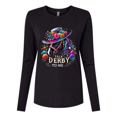 Talk Derby To Me Funny Derby Day 2024 Horse Womens Cotton Relaxed Long Sleeve T-Shirt