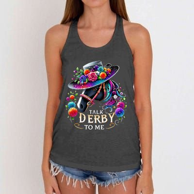 Talk Derby To Me Funny Derby Day 2024 Horse Women's Knotted Racerback Tank