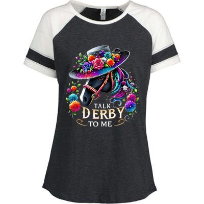 Talk Derby To Me Funny Derby Day 2024 Horse Enza Ladies Jersey Colorblock Tee