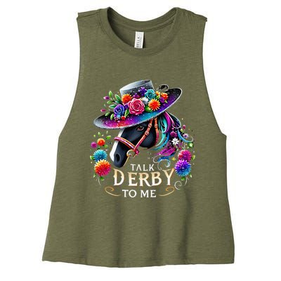 Talk Derby To Me Funny Derby Day 2024 Horse Women's Racerback Cropped Tank