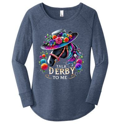 Talk Derby To Me Funny Derby Day 2024 Horse Women's Perfect Tri Tunic Long Sleeve Shirt