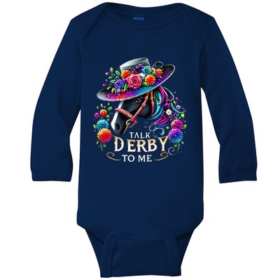 Talk Derby To Me Funny Derby Day 2024 Horse Baby Long Sleeve Bodysuit