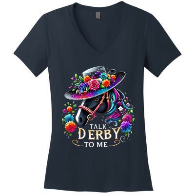 Talk Derby To Me Funny Derby Day 2024 Horse Women's V-Neck T-Shirt